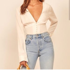REFORMATION Ivory Fulham long sleve blouse size XL